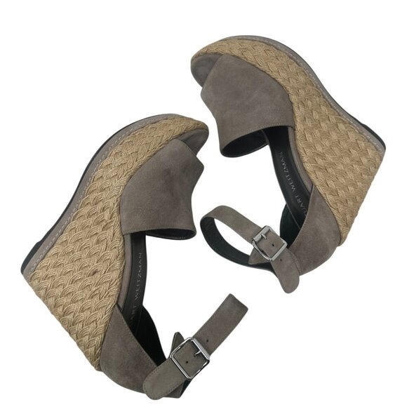 Stuart Weitzman Soho Jute Gal Platform Espadrille Topo Taupe Suede Leather 6.5 - Picture 6 of 14